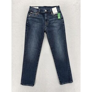 Gap Girlfriend Jeans Womens 24/00 Blue Wash Mid Rise Relaxed Tapered Ankle Pants
